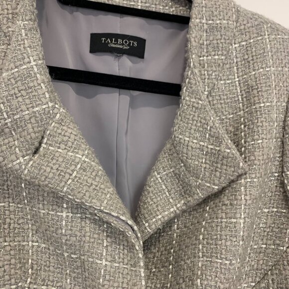 Talbots Women's Plaid Wool Stitched Coat grey white 3/4 sleeves - Picture 5 of 8